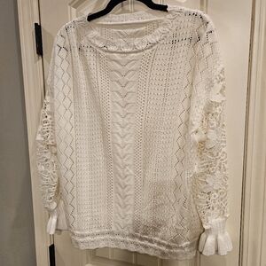 NWOT Chunky Ivory Sweater - Crochet Cable Knit Style Long Sleeves Sz L
